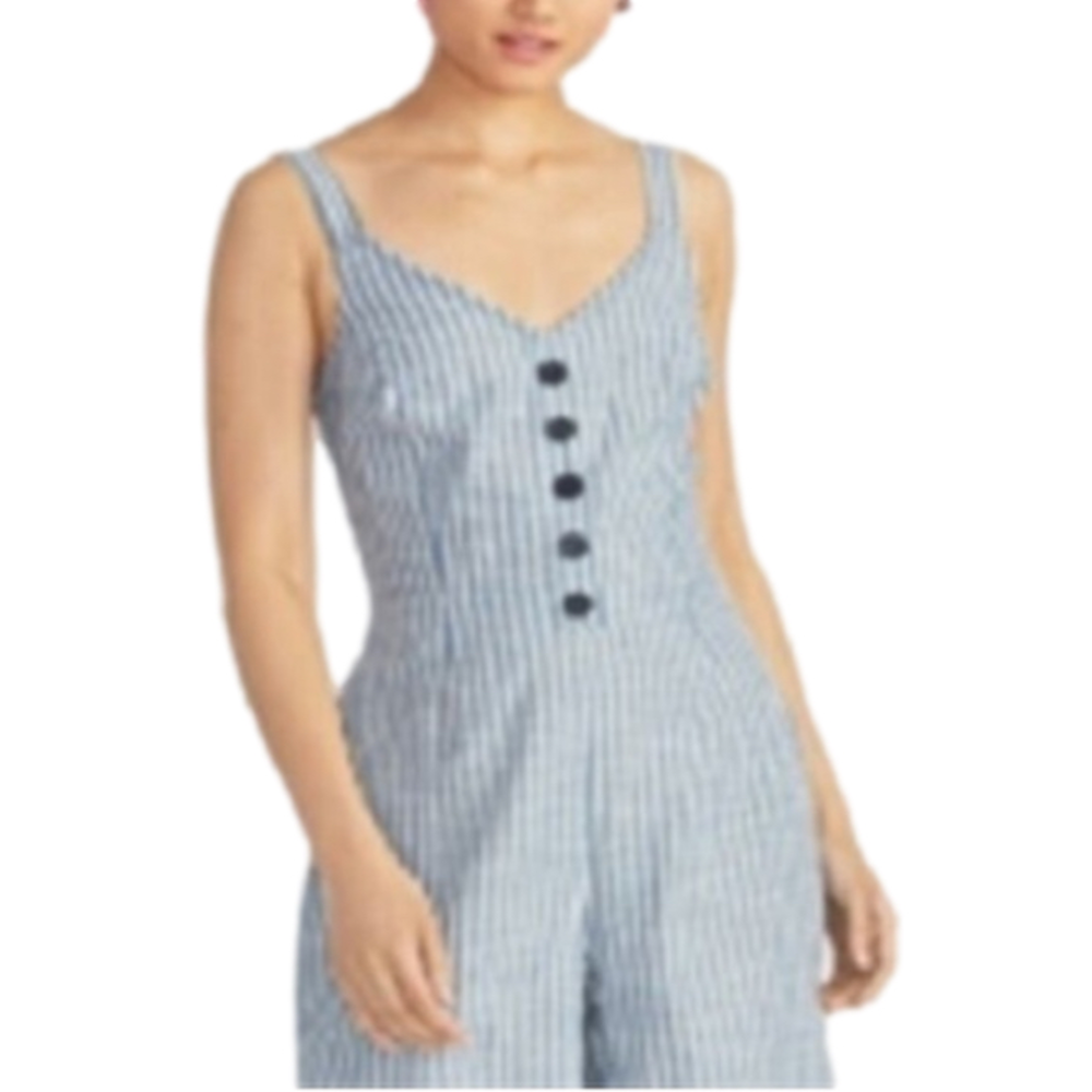 Rachel Roy Jumpsuit Cropped Blue and White Stripe Womens Size 6 - Picture 2 of 7